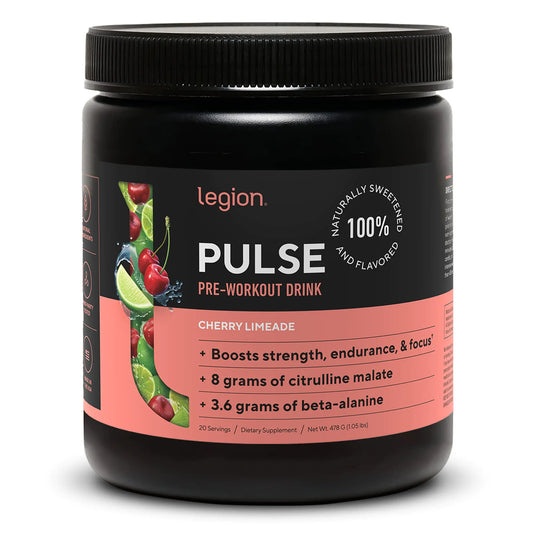 LEGION- All Natural Nitric Oxide Preworkout Drink to Boost Energy Creatine Free Naturally Sweetened Beta Alanine Citrulline Alpha GPC (Cherry Limeade)